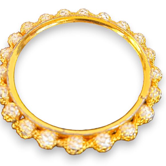 Gold Tone Blingy Bangle Bracelet w/ White Beads Basket Weave Indian Style 2" Dia - Picture 3 of 11